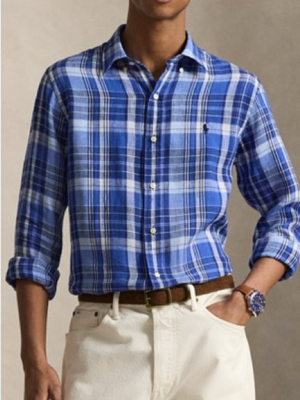 Ralph Lauren Classic Blue Plaid Long-Sleeve Shirt